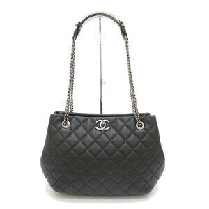 CHANEL Matelasse Chain Coco Mark Tote Bag circa Lambskin Black